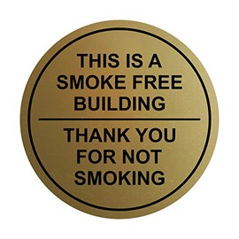 Circle This is A Smoke Free Building, Thank You for Not Smoking Wall/Door Sign - Brushed Gold (Large)