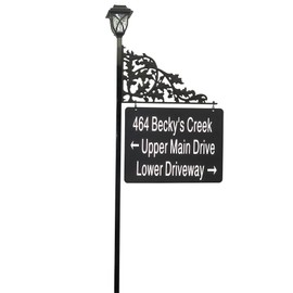 Address America USA Handcrafted Oak XL Reflective Address Sign With Solar Light - Double-Sided 2-Line Plate - Easy to Read Day and Night - 47" Pole