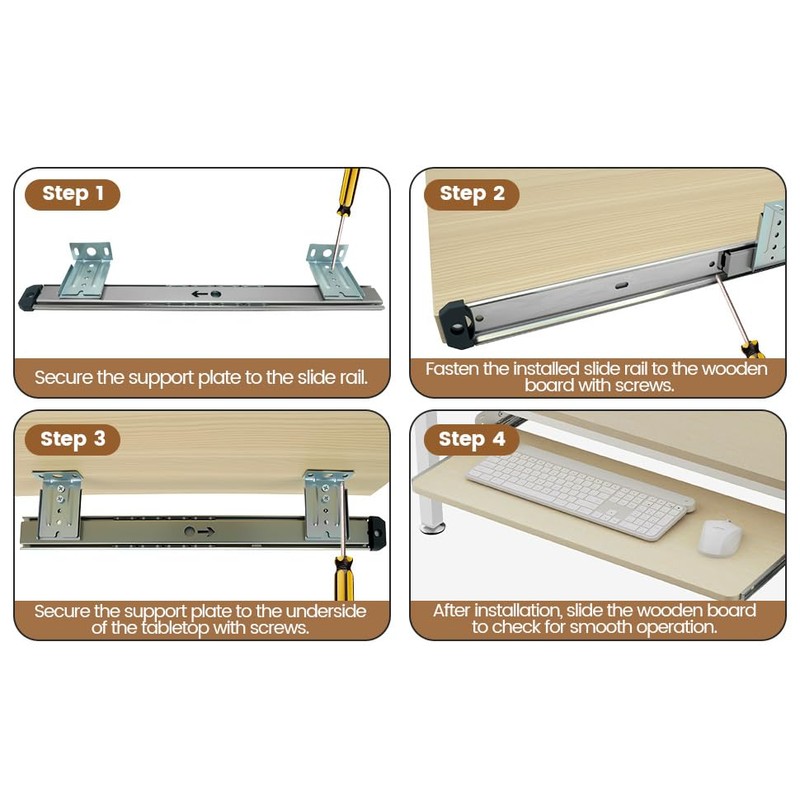 KUMGROT Keyboard Tray Slides 14" Silver Cold Rolled Steel Computer
