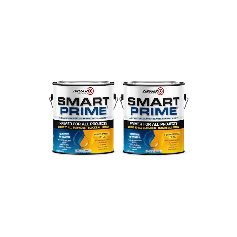 Zinsser 249729-2PK Smart Prime Water-Base Universal Primer, Gallon, White, 2