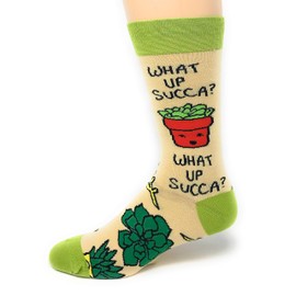 ooohyeah Men's Novelty Funny Succulents Crew Socks, Crazy Silly Plant Socks, What Up Succa, Shoe Size 8-13