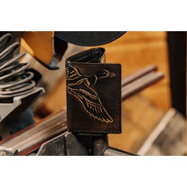 House of Jack Co. Duck Trifold Wallet for Men and Outdoorsmen with Camou Lining, Full Grain Cowhide Leather Wallet, Black