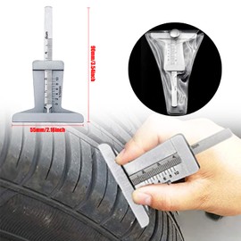 Tread Depth Gauge Stainless Steel Depth Gauge Tyre Tread Depth Gauge Tyre Tread Depth Indicator Car Tyre Tester Checker for Car Motorcycle Tyre Tread Depth (0-50 mm) - Silver