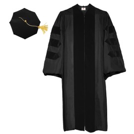 MyGradDay Unisex Deluxe Doctoral Graduation Gown and 8 Side Tam Academic Faculty Regalia Doctoral Robe