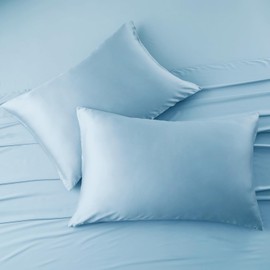 2 Pack Cooling Pillow Cases,Viscose Derived from Bamboo Pillow Protectors King Size Set of 2, 400 Thread Count Soft Silky Breathable Summer Pillow Cover with Zipper Hidden (2PCS, Light Blue, King)