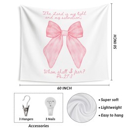Evcprz Coquette Pink Bow Christian Tapestry, Bible Verse Wall Tapestries, Preppy Girly Bow Religious Scripture Wall Hanging Decor for Girls Room Bedroom Dorm Apartment Home, 50x60 Inch