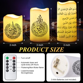 Tujoe 3 Pcs Eid Mubarak Flickering Flameless Candles Ramadan Decor Eid Mubarak LED Battery Operated Candles Candle Lights for Muslim Eid Ramadan Decor for Home