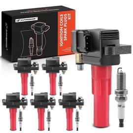 A-Premium (Red) Ignition Coils and Spark Plugs Kits Compatible with Subaru Outback 2001-2009, Legacy 2008-2009, Tribeca 2008-2009, B9 Tribeca 2006-2007, 3.0L 6-PC Set