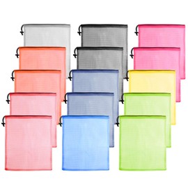 KUUQA 15 Pcs Mesh Drawstring Bag,Mesh Laundry Bag,Mesh Stuff Sack,Mesh Ball Bag,Nylon Mesh Bag for Storage Travel Sports (9 Colors)