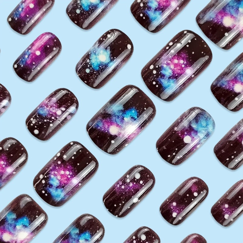 Starry Sky Gradient Press on Nails Short Square False Nails