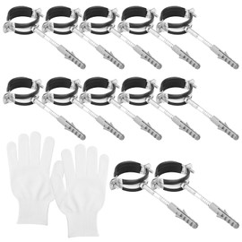 Pipe Clamps 50 mm Pack of 12 Screw Pipe Clamps + Dowels + Hanger Bolts and 1 Piece Work Gloves Pipe Holder Rubber Insert with Work Gloves for Water Pipes, Ventilation Pipes