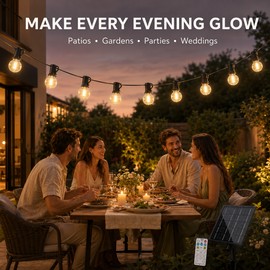 33ft Solar String Lights with 10H Auto On/Off Sensor, Warm White Outdoor Waterproof Patio Lights