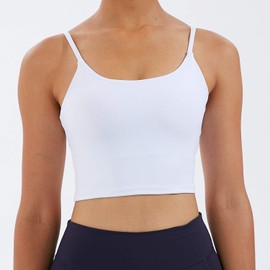 Meslong Women's Strappy Stretch Sports Bra Longline Yoga Tank Top Fitness Bra Workout Camisole Crop Tops for Teen Girl(White,XL)