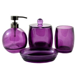 Nature Home Decor 944-1349 Premium Angus Glass 4-Piece Bathroom Accessory Set of Ruby Collection