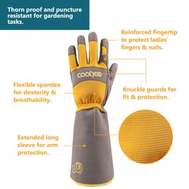 COOLJOB Thorn Proof Rose Pruning Garden Gloves for Women, Long Sleeve Padded Yard Work for Bush, Blackberry, Cactus, Heavy Duty/Puncture Resistant/Machine Washable, Medium, Yellow
