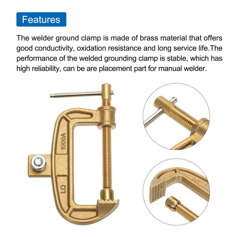 sourcing map 1000A Brass G-Shape Ground Welding Earth Clamp C-Clamp