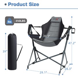 RELAX FIELD Hammock Camping Chair, 3 Heights Swinging Chair with Adjustable Backrest, Folding Rocking Chair with Head Pillow&Cup Holder, Outdoor Chairs for Camping and Hiking, Supports 350lbs, Black