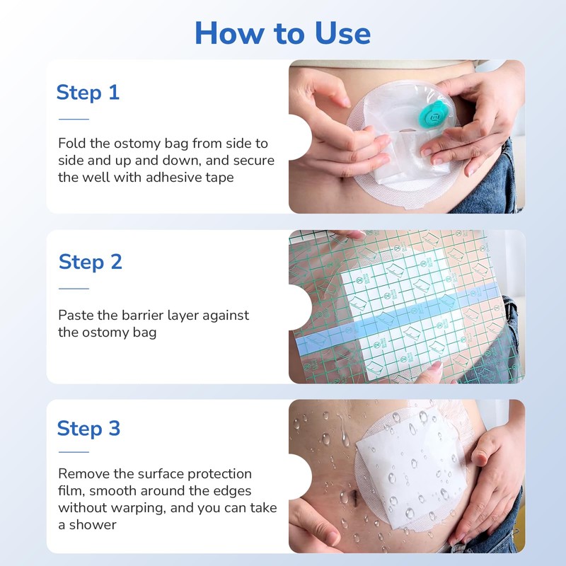 50 Pcs Waterproof Ostomy Bag Shower Cover 10x10cm, Stoma Bath