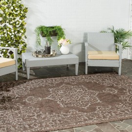 SAFAVIEH Courtyard Collection 6'7" x 9'6" Brown / Beige CY8481 Indoor/ Outdoor Waterproof Easy Cleaning Patio Backyard Mudroom Area Rug