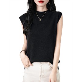 Chanyarn Women's 100% Merino Wool Pullover Spring Autumn Winter First-Line Ready to Wear Turtleneck Seamless Knitted Sleeveless Sweater Vest, black, M