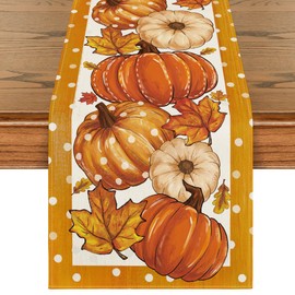 Artoid Mode Polka Dot Pumpkin Maple Leaf Fall Table Runner, Seasonal Autumn Kitchen Dining Table Decoration for Home Party Decor 13x72 Inch