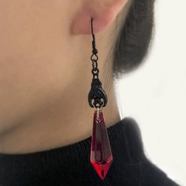 Gothic Dark Bat Dangle Earrings for Women,Red Black Crystal Gems Punk Rock Style Animal Earrings for Halloween Costumes (Red)