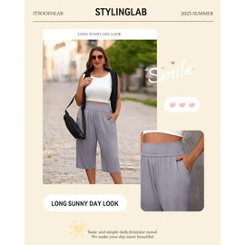 Neer 3 Pack Women's Plus Size Capri Pants, Wide Legs Elastic Waist Capris with Pockets Lounge Loose Sweatpants(Black, Dark Heather Gray, Light Heather Gray,3X-Large)