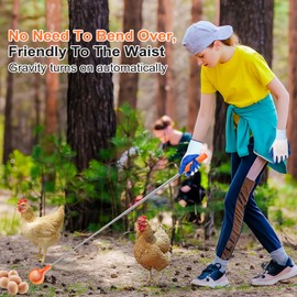 Lounsweer Egg Grabber 195 cm/ 76 Inch Extendable Stainless Steel Egg Picker Tool with Non-Slip Gloves and Handle Long Reach Grabber Tool for Chicken Farm Animals Coops Poultry Nest