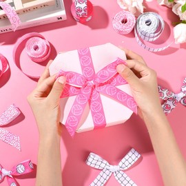 Pineraap 6 Rolls 30 Yards Volleyball Ribbon, 7/8'' Pink Volleyball Grosgrain Ribbons Sports Decorative Craft Ribbon for Hair Bows Wreath Making Gift Wrapping Party Decor