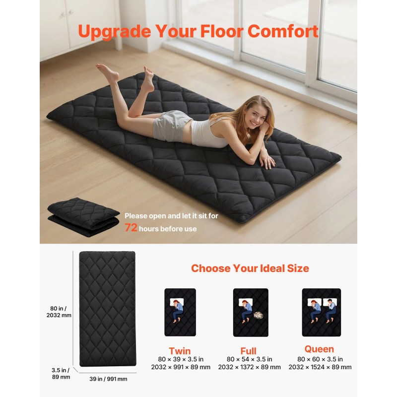 Japanese Tatami Mat Twin Size Foldable Futon Mattress with Fastener