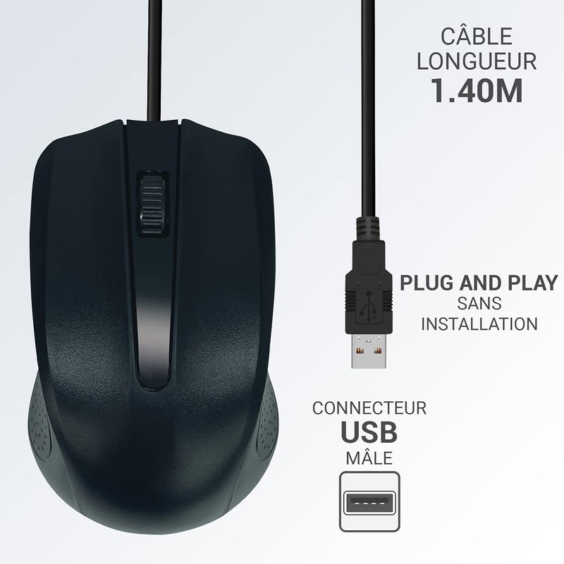 Waytex 65106 USB-Maus, kabelgebunden, schwarz, mit 3 Tasten und optischem
