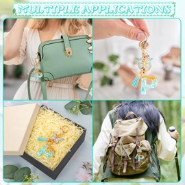 MWOOT Cute Initial Letter P Keyrings Green Key Ring,Capital Alphabet Gold Foil Resin Keychain Charm with Butterfly Tassel Pendant,Fashion Key Chain for Women Adult Gift Purse Bag Handbag Decor(P)
