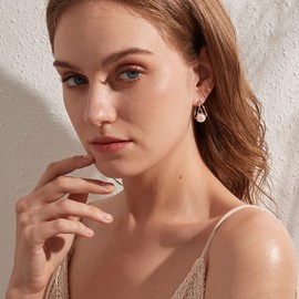 JiaYang Pearl Earrings Silver 925, Pearl Earrings Hanging Women's Pearl Hoop Earrings with Pearls, CZ Diamond Cubic Zirconia Pearls Earrings Silver Pearls Leverback Earrings, Gift for Women, Cubic