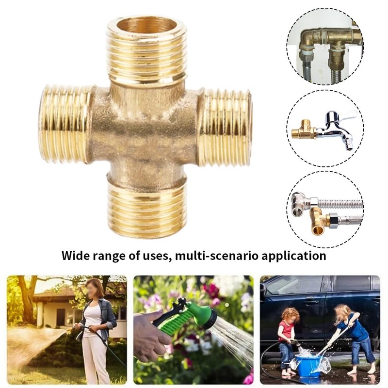 MOUMOUTEN Brass Pipe Fittings, Full Male Thread Cross 4 Tee