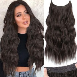 MeeQee Secret Hair Extension, Long Wavy Hair Extensions, 20 Inches, Synthetic Hair, Invisible Hairpieces for Women, Natural Curly Lace Weft Hairpiece, 50 cm