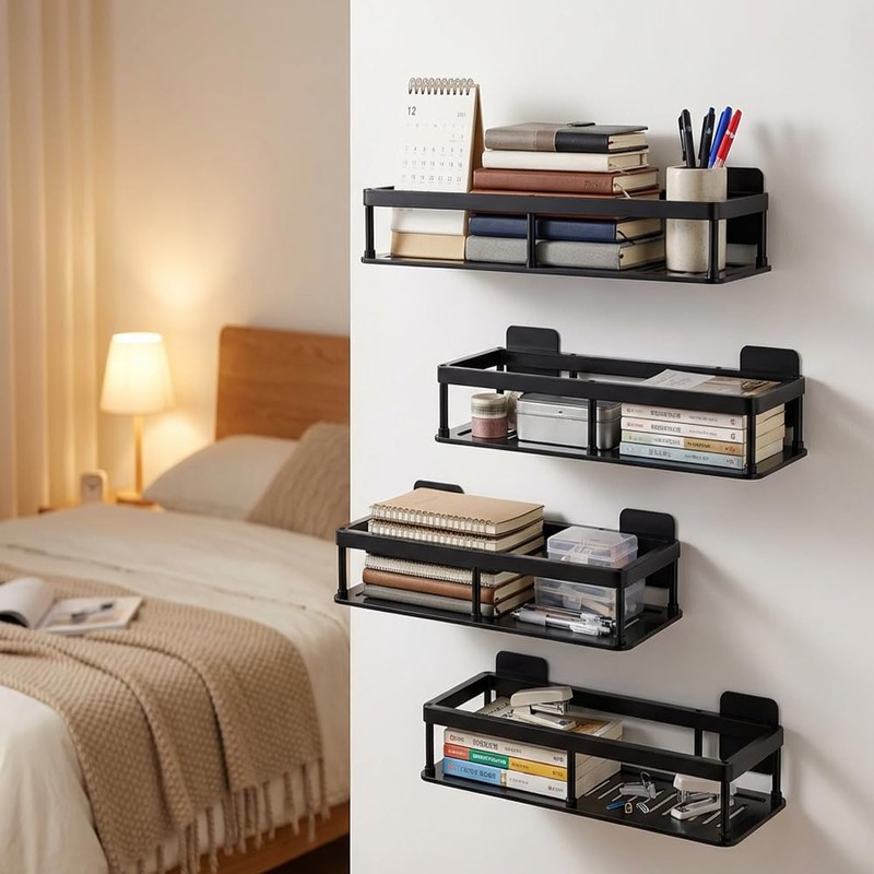 BIUFANTASI 2pc Wall Mounted Floating Shelf, Detachable Storage Rack,No Drill