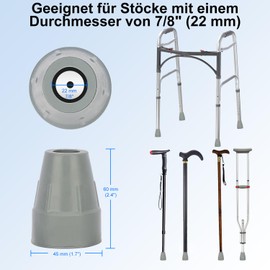 supregear 6 Pack Rubber Crutch Tips, 22mm Crutch Tips, Heavy Duty Extra Wide Base, Non-Slip Replacement Crutch Tip for Walking Sticks, Foldable Accessories, Grey