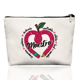 EKGJW Retro Spanish Teacher Gifts Makeup Bag, Maestra Teacher Gifts For Women,Regalo Para Maestra,Maestra Appreciation Gifts
