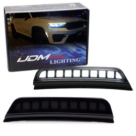 iJDMTOY Dark Smoked Lens White/Ice Blue Driving, Amber Sequential Blink Full LED Front Bumper Side Marker Light Kit Compatible With Jeep 2021-up Grand Cherokee