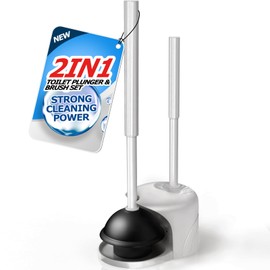 Denvlex 2 in 1 Toilet Brush and Plunger Set, Extended Handle Plunger,Toilet Bowl Brush Plunger Set,Bathroom Cleaning Tools,Cleaning Brush,Cleaning Supplies,Toilet Brush Plunger Combo,Light Grey