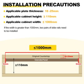 YJINGRUI Countertop Extension Slide Rail, Dining Table Extension Tabletop, Concealed Soft Close Drawer Slides, Push-Pull Lift Slide System for Kitchen/Bedroom/Study (250mm/9.9in)