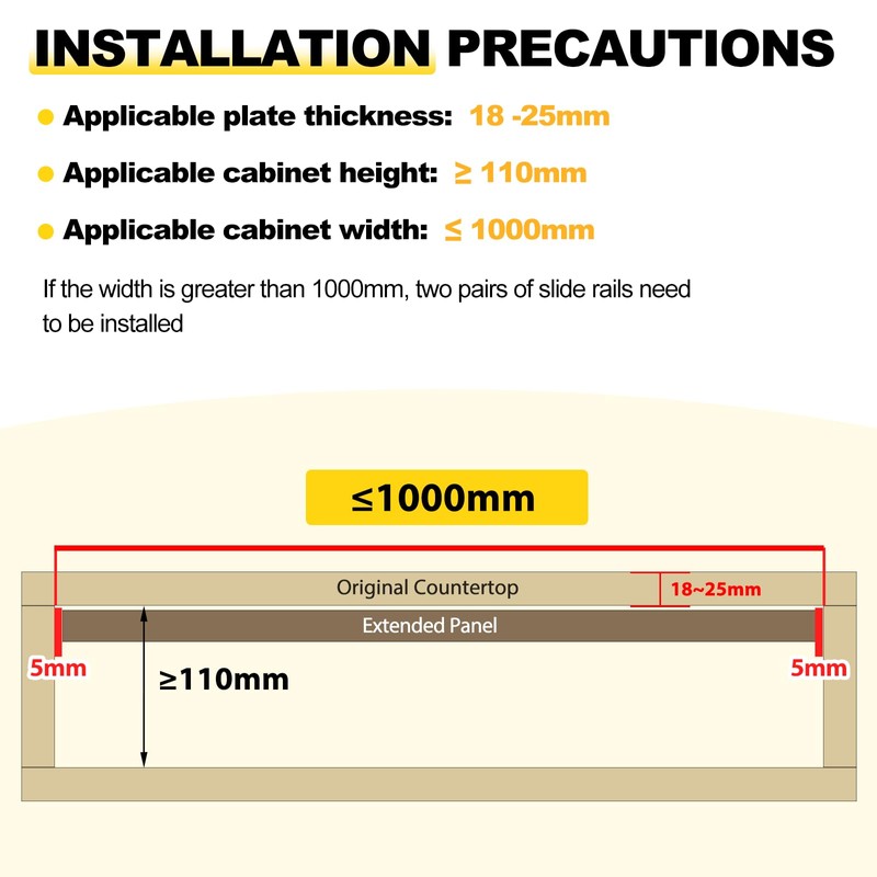 YJINGRUI Countertop Extension Slide Rail, Dining Table Extension Tabletop, Concealed