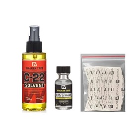 Kit Solvente C22 + Pegamento Ultra Hold 15 ml + Cintas Ultra Hold Walker Tape Mantenimiento Protesis Capilar Original