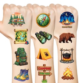 Camping Temporary Tattoo for kids - 60pcs Camping Tattoo, Waterproof Temporary Tattoo Stickers for Birthday Decorations, Party Supplies, Party Favors, School Rewards Gifts