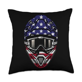 Motocross Dirt Bike BMX Rider Helmet Graphic Motocross Helmet with Flag of USA Throw Pillow, 18x18, Multicolor