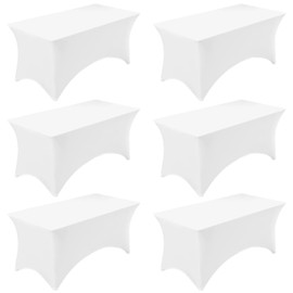 Fixwal 6 Pack 8ft Spandex Table Covers for 8 Foot Tables, Fitted Tablecloths Rectangle Folding Tables, Stretch Rectangular Table Cloths for Wedding, Banquet, Party (White, 96L x 30W x 30H Inch)