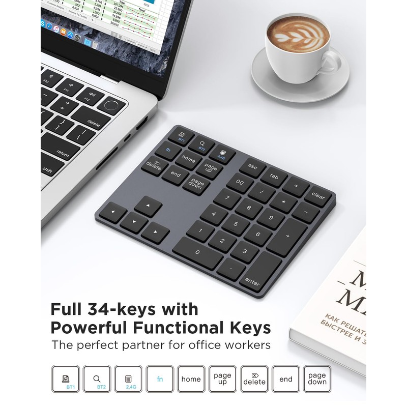 JOYEKY Wireless Number Pad Bluetooth 5.0 & 2.4G Portable Number