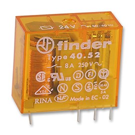 FINDER 40.52.8.024.0000 POWER RELAY, DPDT-2CO, 24VAC, 15A, PCB (5 pieces)