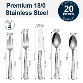 VIVANI Theoson Heavy Silverware Set for 4, Thicken Stainless Steel Utensils Set, 20pcs Hammered Flatware Cutlery Set for Kitchen, Dishwasher Safe