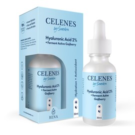 Celenes by Sweden - Hyaluronsäure Serum 2% mit aktiv fermentierter Goji-Beere | Hydration + Antioxidans | Alkoholfrei, Duftstofffrei, Parabenfrei, 30ml